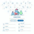 Christmas concept with thin line icons: Santa Claus, snowflake, reindeer, wreath, candy cane, polar bear in hat, angel, mitten, Royalty Free Stock Photo