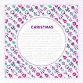 Christmas concept with thin line icons: Santa Claus, snowflake, reindeer, wreath, decoration, candy cane, polar bear in hat, angel Royalty Free Stock Photo