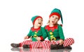 Christmas concept two children cheerful elf isolated