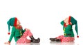Christmas concept two children cheerful elf looking upisolated