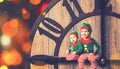 Christmas concept. Two little elf helper of Santa Royalty Free Stock Photo