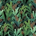 Christmas coniferous seamless pattern