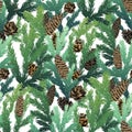 Christmas coniferous seamless pattern