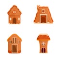 Christmas cookie icons set cartoon vector. Winter christmas gingerbread house Royalty Free Stock Photo