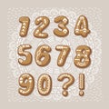 Christmas cookie numbers. Vector font