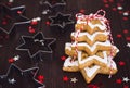 Christmas cookie tree made with star cookie cutter gingerbread new year pasrty Royalty Free Stock Photo