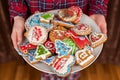 Christmas cookies, Christmas homemade cakes, holiday cookies in the form of Christmas trees, winter landscapes, preparing for a fa Royalty Free Stock Photo