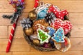 Christmas cookies, Christmas homemade cakes, holiday cookies in the form of Christmas trees, winter landscapes, preparing for a fa Royalty Free Stock Photo