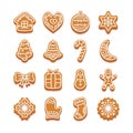 Christmas Cookies, Gingerbread Bakery, Cartoon Sweets in Shape of Star, Fir-Tree and Heart, Ginger Man and House or Bow