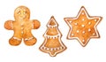 Christmas cookies gingerbread set: gingerman, christmas tree and star.