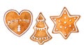 Christmas cookies gingerbread set: heart, christmas tree and star. Royalty Free Stock Photo