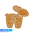 Christmas Cookies, gingerbread in the shape of a New Years deer in brown color, Isolated On White Background, Vector