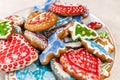 Christmas cookies, Christmas homemade cakes, holiday cookies in the form of Christmas trees, winter landscapes, preparing for a fa Royalty Free Stock Photo