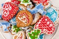 Christmas cookies, Christmas homemade cakes, holiday cookies in the form of Christmas trees, winter landscapes, preparing for a fa Royalty Free Stock Photo