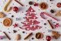 Christmas cookies, ingredients and decorations background