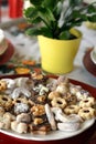 Christmas cookies on a plate decorated on a table