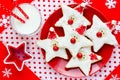 Christmas cookies santa claus, creative idea for treats kids, funny edible santas of star cookies recipe Royalty Free Stock Photo