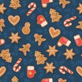 Christmas cookies seamless pattern. Gingerbread house. Sweet holiday food Royalty Free Stock Photo