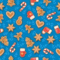 Christmas cookies seamless pattern. Gingerbread house. Sweet holiday food. Royalty Free Stock Photo