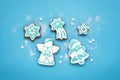 Christmas cookies in the shape of snowflakes, angels, stars and christmas tree handmade Royalty Free Stock Photo