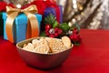 Christmas cookies, short bread in festive setting Royalty Free Stock Photo