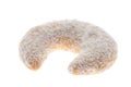 Christmas cookies: Single vanilla crescent Vanillekipferl from front on white background