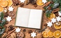 Christmas cookies, spices recipe book. Food background Royalty Free Stock Photo