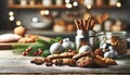 Christmas Cookies and Spices on Rustic Kitchen Table, AI Generated Royalty Free Stock Photo