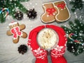 Christmas cookies traditional gingerbread and cup of coffee Royalty Free Stock Photo