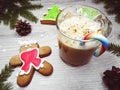 Christmas cookies traditional gingerbread and cup of coffee Royalty Free Stock Photo