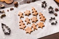 Christmas cookies. Sweet figures from dough, ready for baking Royalty Free Stock Photo