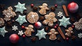 Christmas cookies on wooden background. Concept of festive composition.Close-up. Banner.