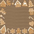 Christmas cookies on wooden background. Holiday background Royalty Free Stock Photo
