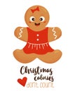 Christmas cool card with cute gingerbread man girl and inscription Christmas calories don t count. Vector illustration Royalty Free Stock Photo