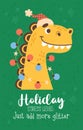 Christmas cool card with dragon in Christmas garland. Vector vertical illustration. 2024 year dragon according to