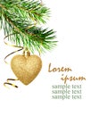 Christmas corner decoration with pine twigs and golden heart Royalty Free Stock Photo