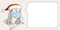 Christmas and Coronavirus people new normal template for information banner with speech bubble. Woman wearing medical face mask, s