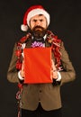 Christmas corporate party concept. Manager with beard