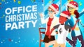 Christmas Corporate Party Vector. Having Fun. Group People In Santa Hat. Businesspeople Team. Cartoon Illustration