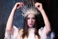 Christmas costume party.white witch or a snow queen Royalty Free Stock Photo