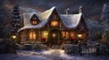 A Christmas cottage decorated for the holiday