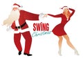 Christmas couple dancing swing, rock or lindy hop.