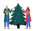 christmas couple decorating tree