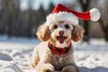 Christmas Couture: Poodle\'s Colorful Festive Adornments Shine Bright with a Stylish Holiday Hat.