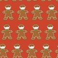Christmas 2020 Covid seamless pattern. Social distancing Gingerbread men wearing a face mask repeating holiday
