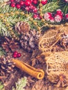 Christmas cozy still life with New Year`s decorations Royalty Free Stock Photo