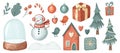 Christmas crayon clipart for sticker, pattern, greeting card, poster. Winter illustration