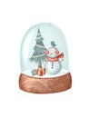 Christmas crayon composition in snow globe for card, poster, print. Winter illustration