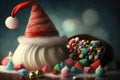 Christmas creamy sweet cone, Christmas ice cream with Santa's hat, generative AI.