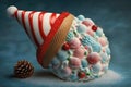 Christmas creamy sweet cone, Christmas ice cream with Santa's hat, generative AI.